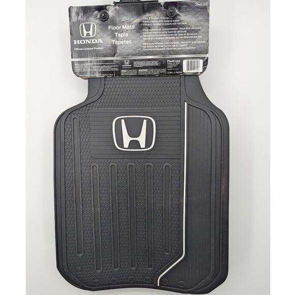 Easy Clean Universal Fit Rubber Honda Floor Mats - 2 PC Black & White - Picture 1 of 5